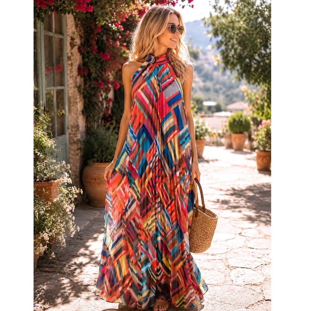 Ranna Gill Multicolor Striped Halter Maxi Dress